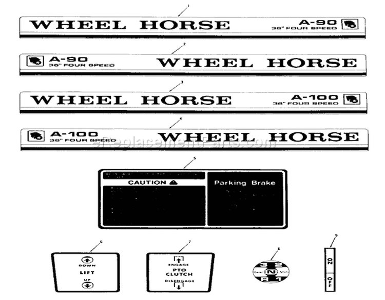 Decals Diagram and Parts List for 72-08BP01 1977 Toro Lawn Tractor