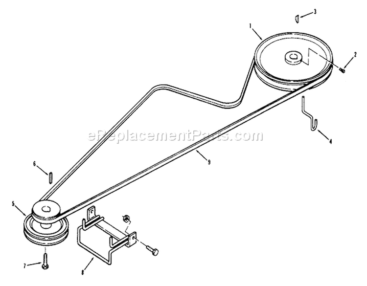 Drive Belt And Pulleys Diagram and Parts List for 72-08BP01 1977 Toro Lawn Tractor