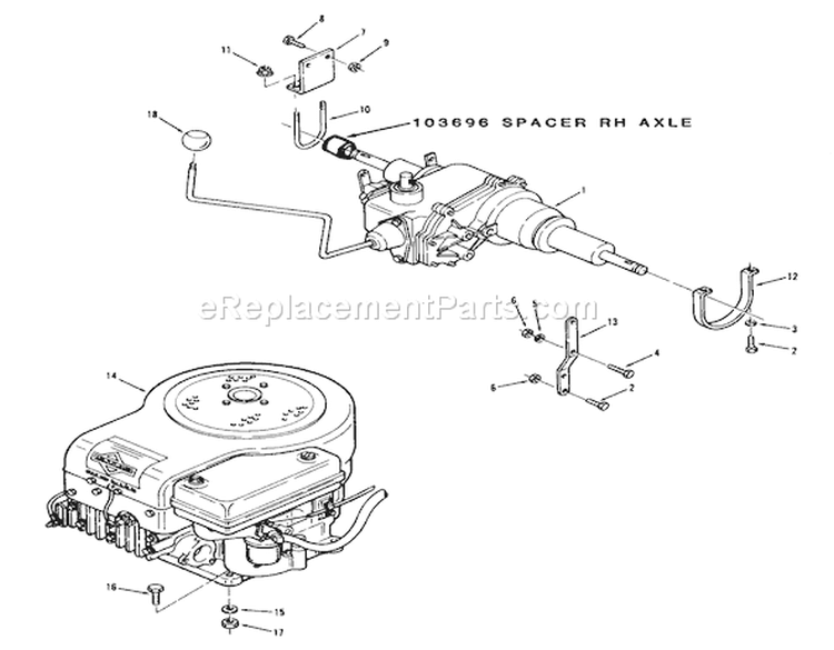 Engine And Transmission Diagram and Parts List for 72-08BP01 1977 Toro Lawn Tractor
