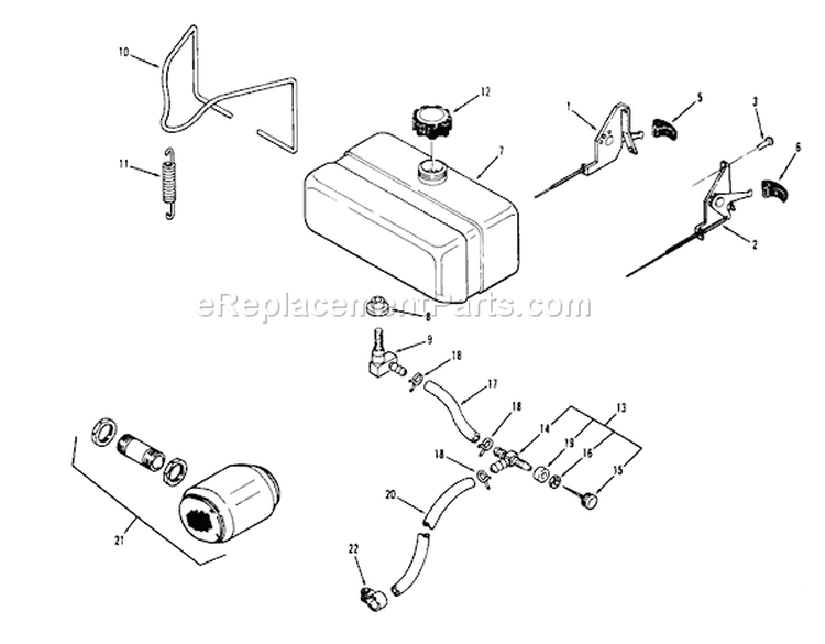 Fuel And Exhaust Systems Diagram and Parts List for 72-08BP01 1977 Toro Lawn Tractor