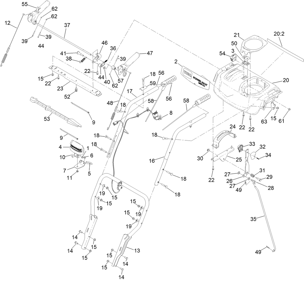 Handle Assembly Diagram and Parts List for 31875 413000000 - 414119399 Toro Snow Blower