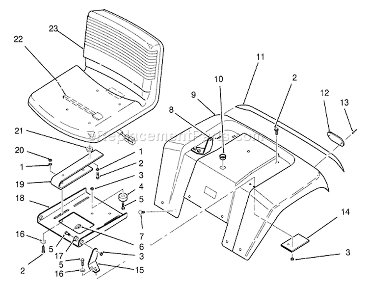 Fender And Seat Assembly Diagram and Parts List for 72040 3900001-3999999 - 1993 Toro Lawn Tractor