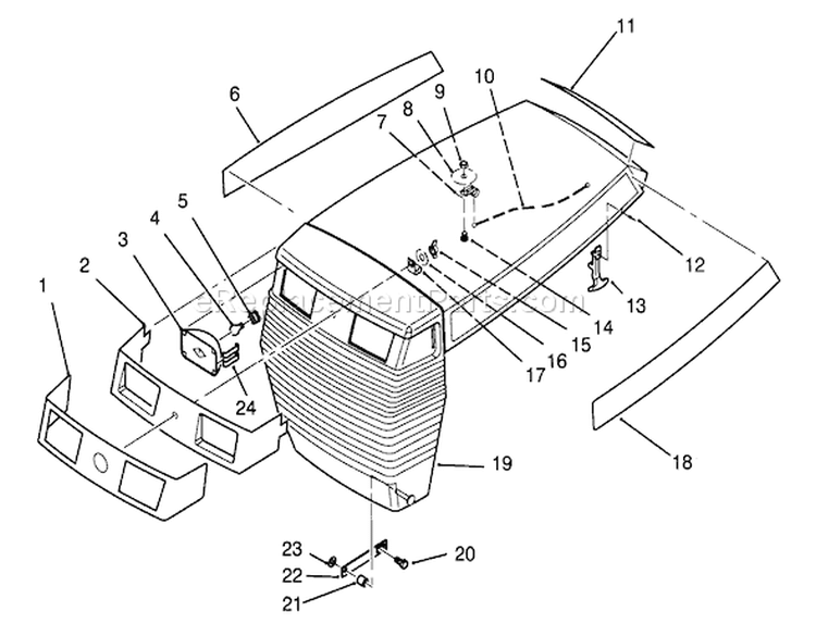 Hood Assembly Diagram and Parts List for 72040 3900001-3999999 - 1993 Toro Lawn Tractor