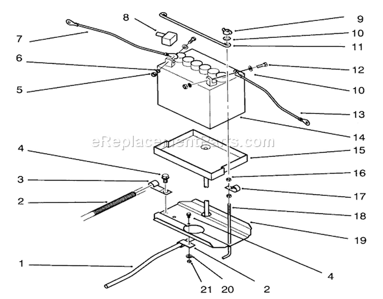 Battery Assembly Diagram and Parts List for 72040 3900001-3999999 - 1993 Toro Lawn Tractor