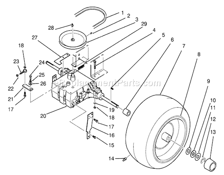 Rear Wheel And Transmission Assembly Diagram and Parts List for 72040 3900001-3999999 - 1993 Toro Lawn Tractor