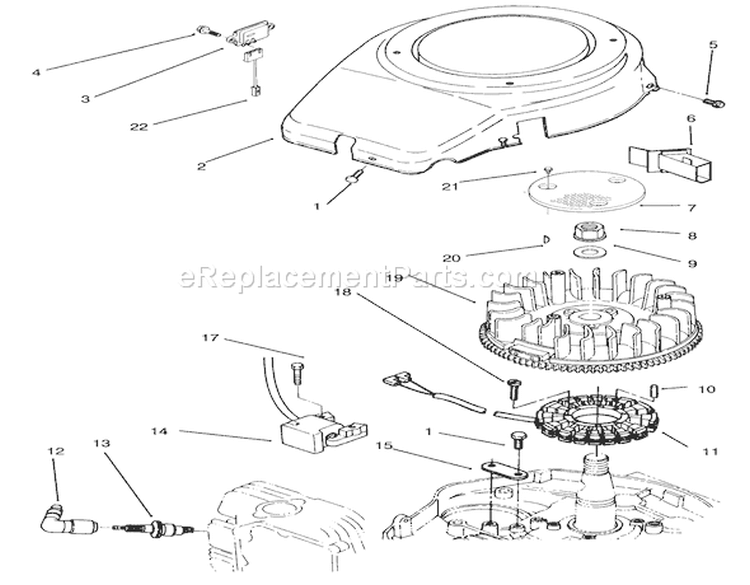 Blower Housing And Ignition Assembly Diagram and Parts List for 72040 3900001-3999999 - 1993 Toro Lawn Tractor