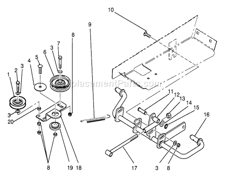 Idler And Pedal Shaft Assembly Diagram and Parts List for 72041 3900001-3999999 - 1993 Toro Lawn Tractor