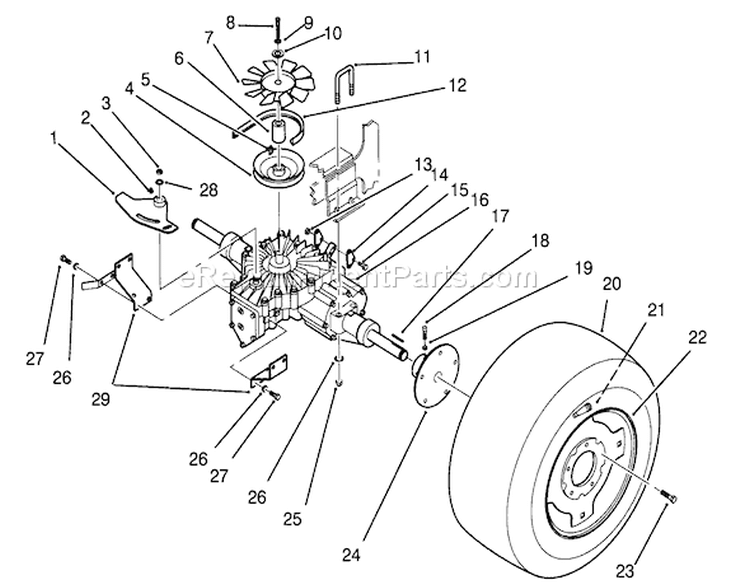 Rear Wheel And Transmission Assembly Diagram and Parts List for 72041 3900001-3999999 - 1993 Toro Lawn Tractor