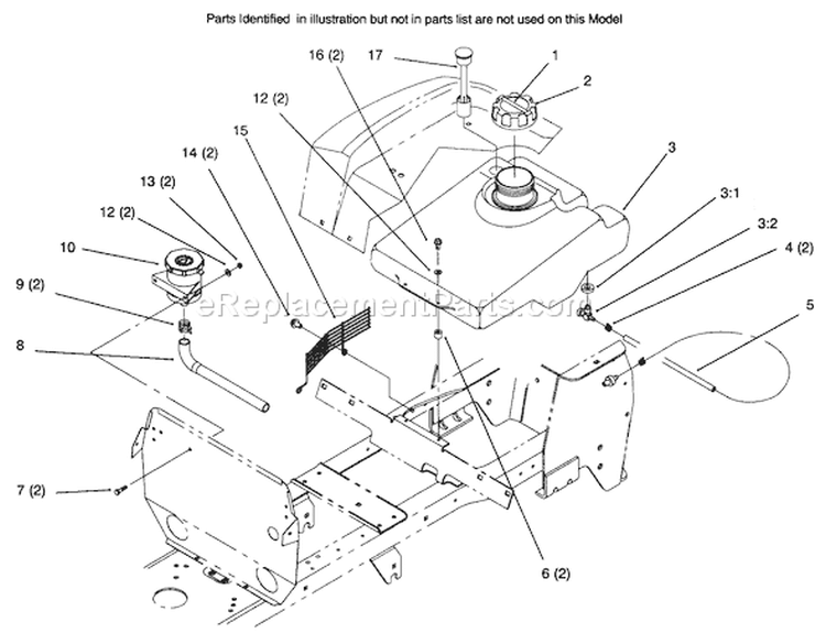 Fuel Tank And Hydro Reservoir Diagram and Parts List for 72045 6900001-6999999 - 1996 Toro Lawn Tractor