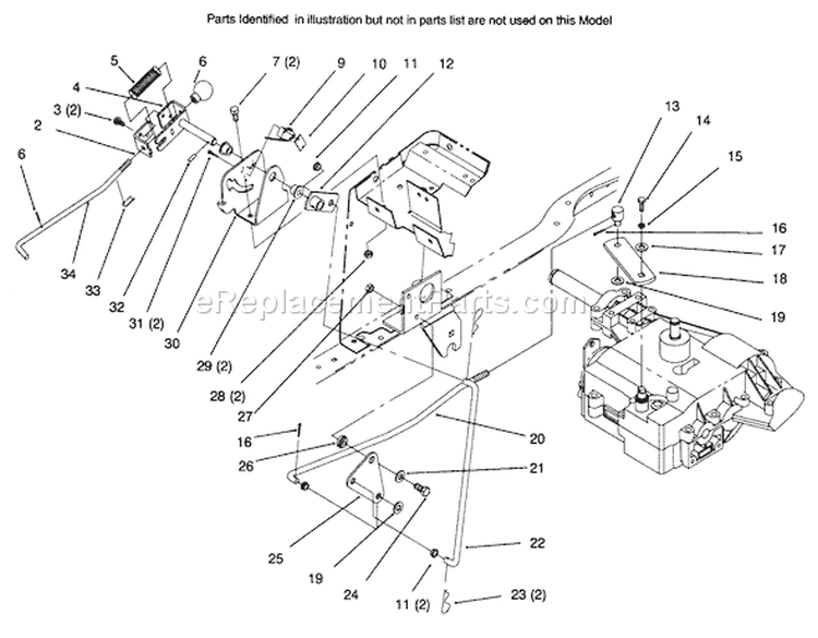 Gear Shift Linkage Diagram and Parts List for 72045 6900001-6999999 - 1996 Toro Lawn Tractor