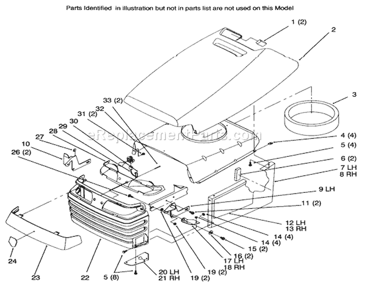 Hood And Grill Diagram and Parts List for 72045 6900001-6999999 - 1996 Toro Lawn Tractor
