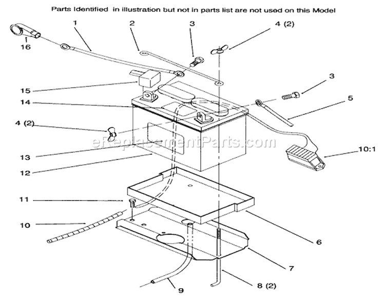 Battery Diagram and Parts List for 72045 6900001-6999999 - 1996 Toro Lawn Tractor