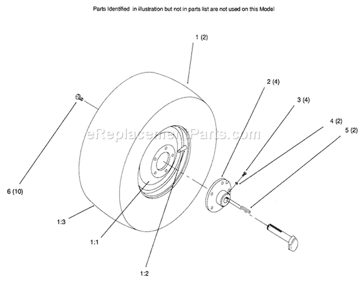 Rear Wheel Diagram and Parts List for 72045 6900001-6999999 - 1996 Toro Lawn Tractor