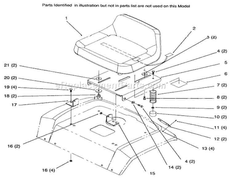 Seat Diagram and Parts List for 72045 6900001-6999999 - 1996 Toro Lawn Tractor