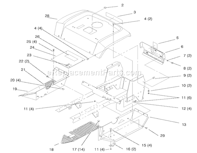 Fender And Footrest Diagram and Parts List for 72045 7900001-7999999 - 1997 Toro Lawn Tractor