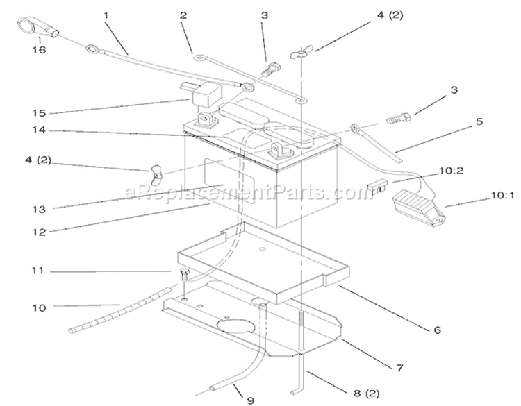 Battery Diagram and Parts List for 72045 7900001-7999999 - 1997 Toro Lawn Tractor