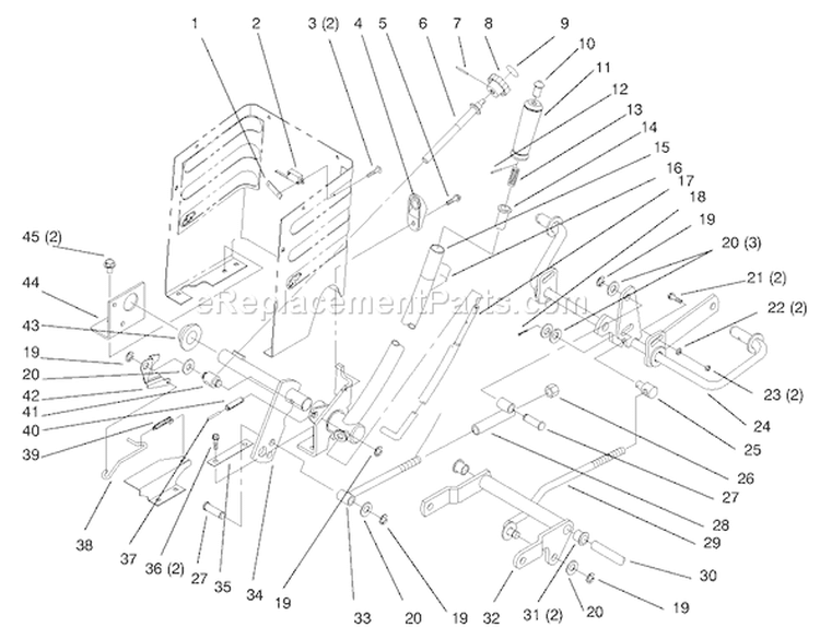 Lift Lever And Height Of Cut Diagram and Parts List for 72045 7900001-7999999 - 1997 Toro Lawn Tractor