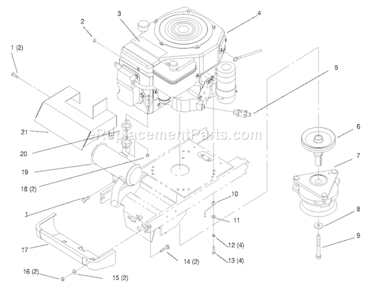Single Cylinder Engine, Muffler, And P.t.o. Diagram and Parts List for 72045 7900001-7999999 - 1997 Toro Lawn Tractor