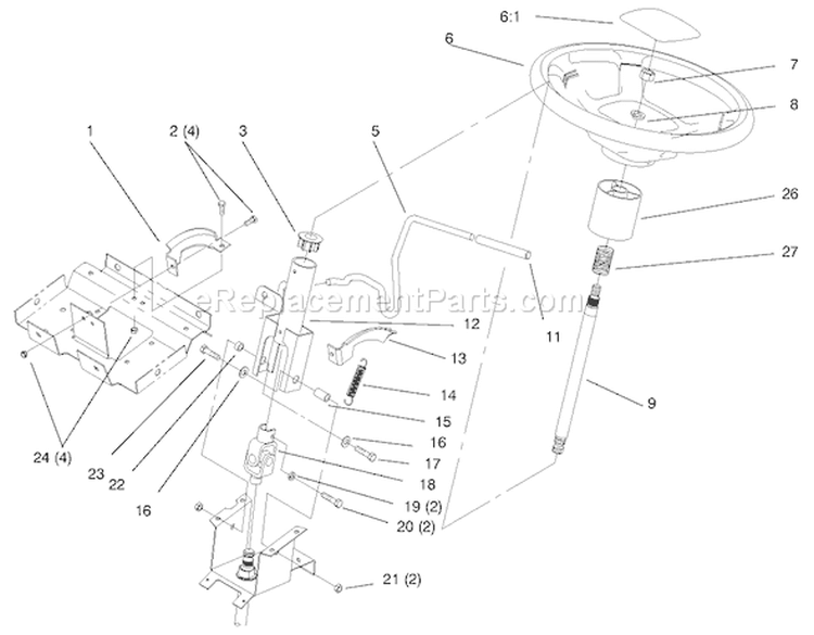 Steering Wheel And Tilt Diagram and Parts List for 72045 7900001-7999999 - 1997 Toro Lawn Tractor