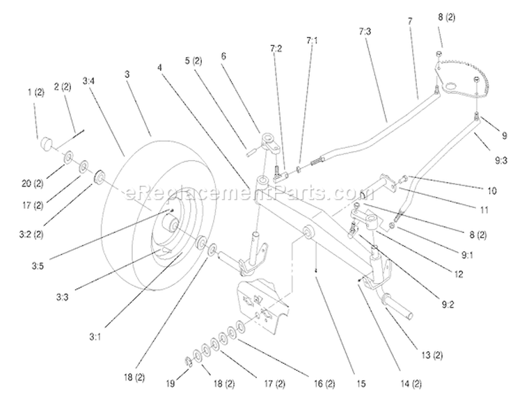 Front Axle Diagram and Parts List for 72045 8900400-8999999 - 1998 Toro Lawn Tractor