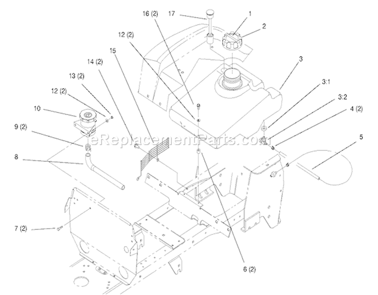 Fuel Tank And Hydro Reservoir Diagram and Parts List for 72045 8900400-8999999 - 1998 Toro Lawn Tractor
