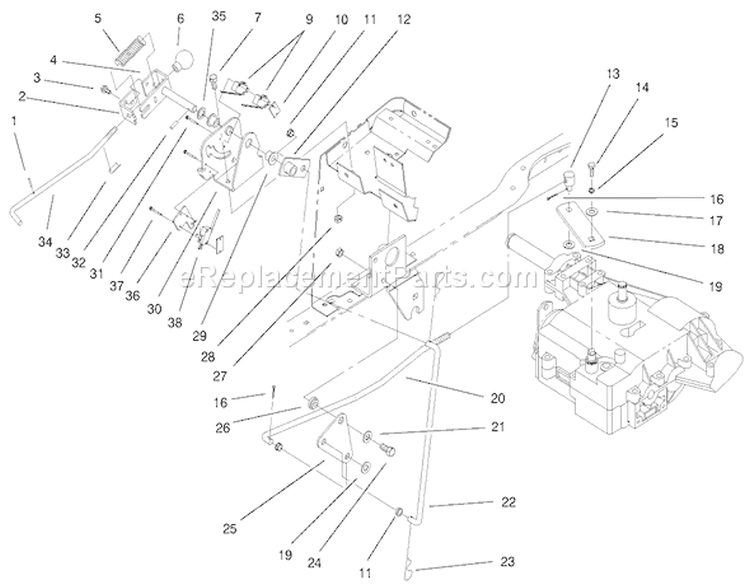 Gear Shift Linkage Assembly Diagram and Parts List for 72047 9900001-9999999 - 1999 Toro Lawn Tractor