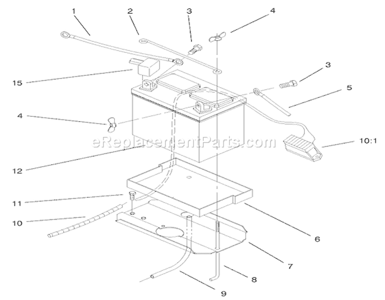 Battery Assembly Diagram and Parts List for 72047 9900001-9999999 - 1999 Toro Lawn Tractor