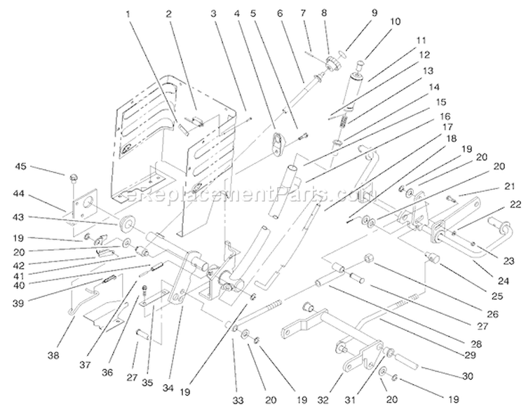 Lift Lever & Hoc Assembly Diagram and Parts List for 72047 9900001-9999999 - 1999 Toro Lawn Tractor