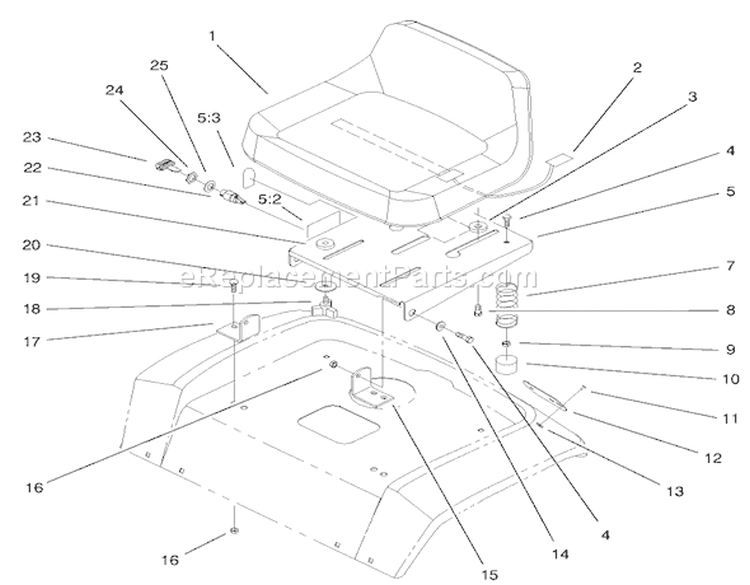 Seat Assembly Diagram and Parts List for 72047 9900001-9999999 - 1999 Toro Lawn Tractor