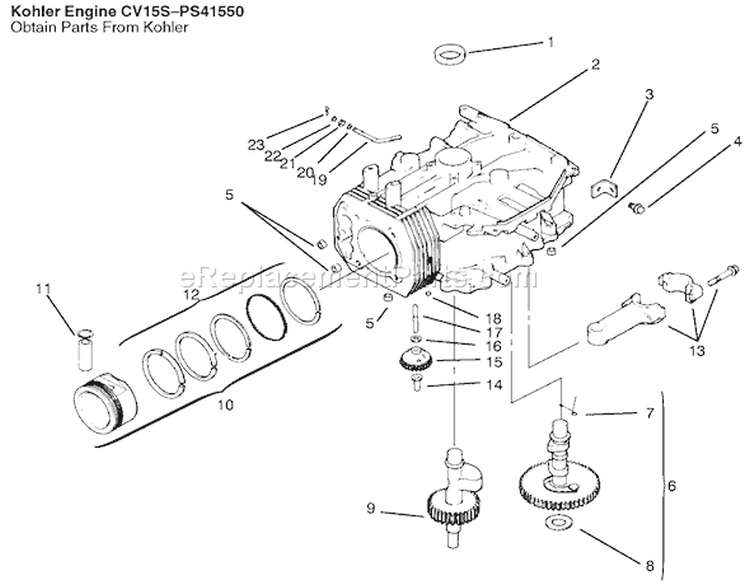 Crankcase Diagram and Parts List for 72047 9900001-9999999 - 1999 Toro Lawn Tractor