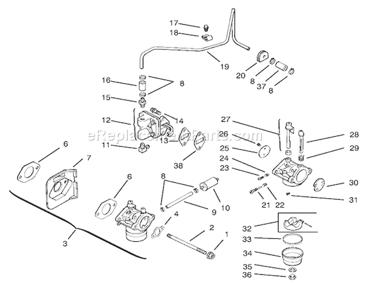 Fuel System Diagram and Parts List for 72049 200000001-200999999 - 2000 Toro Lawn Tractor