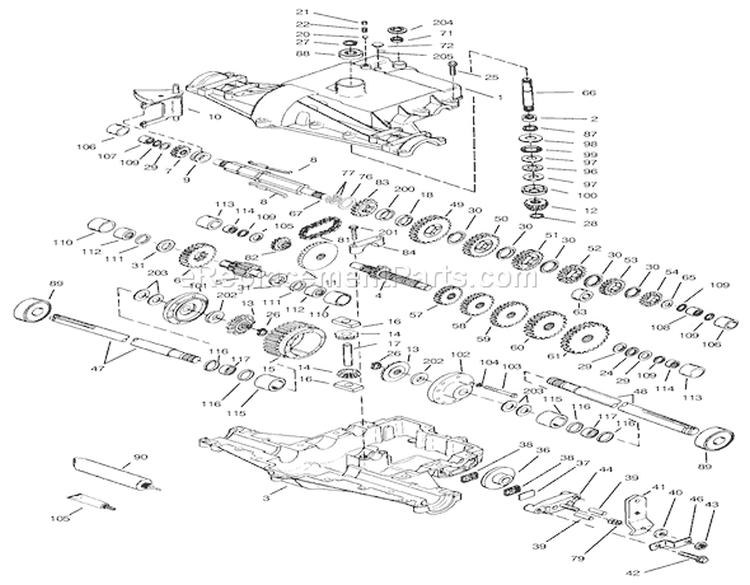 Peerless Transaxle 820-024 Diagram and Parts List for 72049 200000001-200999999 - 2000 Toro Lawn Tractor