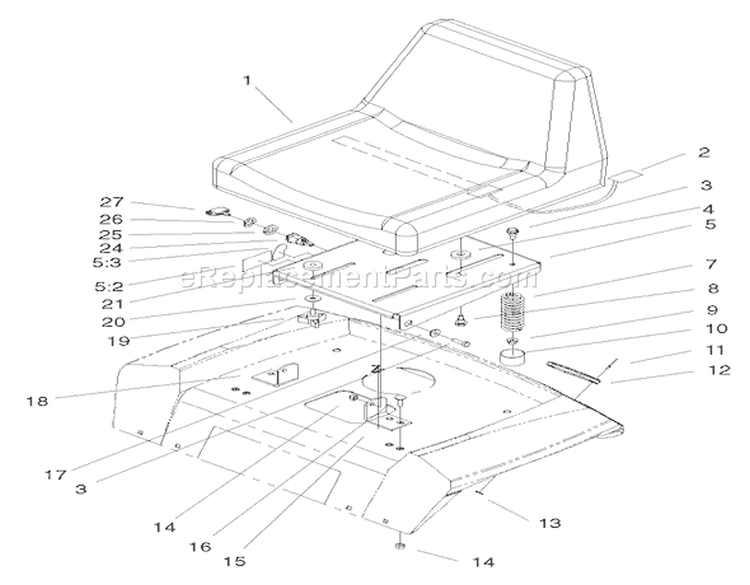 Seat Assembly Diagram and Parts List for 72049 200000001-200999999 - 2000 Toro Lawn Tractor