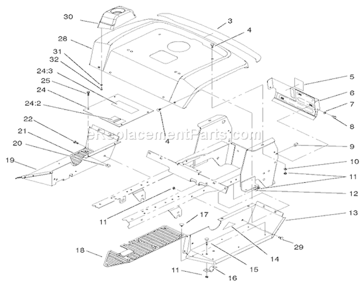 Fender And Footrests Assembly Diagram and Parts List for 72051 220000001-220999999 - 2002 Toro Lawn Tractor