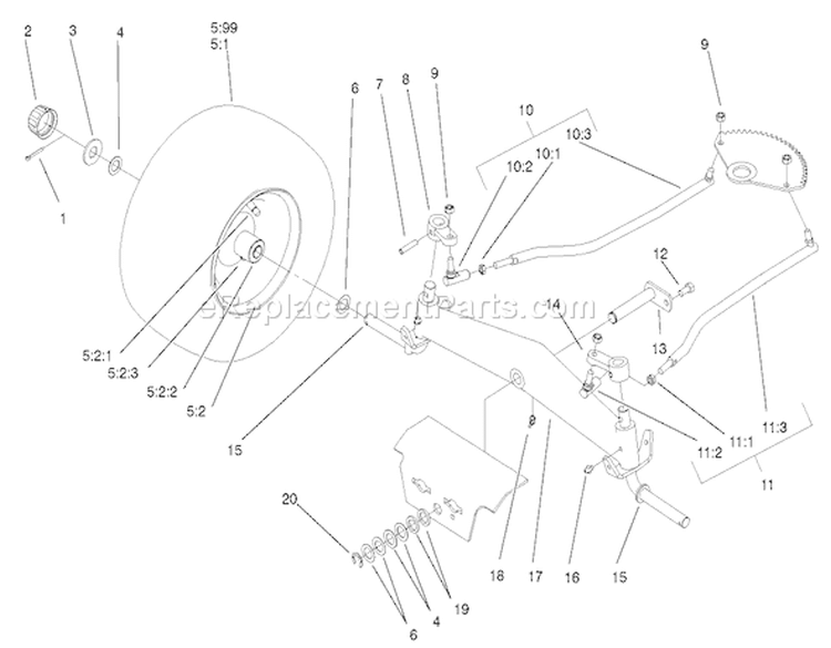 Front Axle Assembly Diagram and Parts List for 72051 220000001-220999999 - 2002 Toro Lawn Tractor