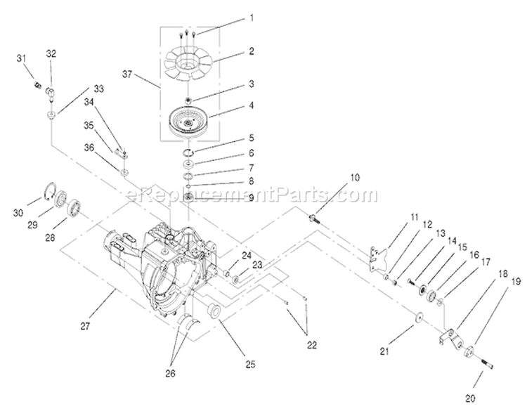 Hydrostatic Transmission No. 104-2465 Housing And Fan Assembly Diagram and Parts List for 72051 220000001-220999999 - 2002 Toro Lawn Tractor