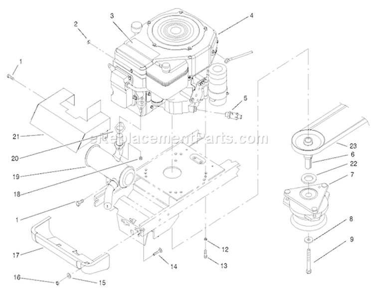Engine, Muffler And Pto Assembly Diagram and Parts List for 72051 220000001-220999999 - 2002 Toro Lawn Tractor