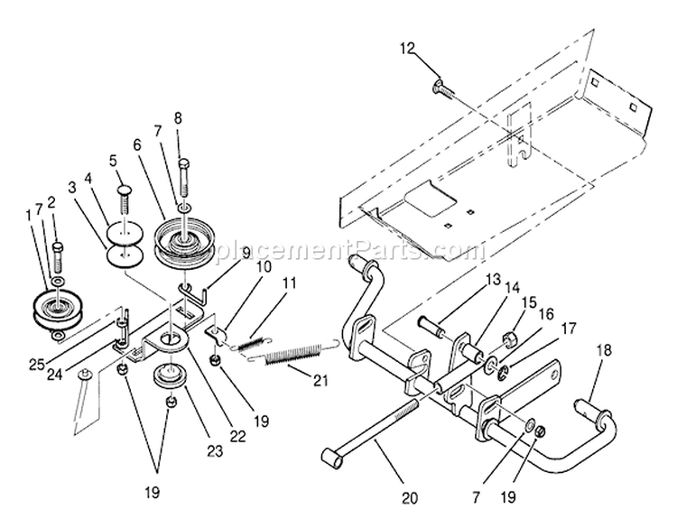 Idler And Pedal Shaft Assembly Diagram and Parts List for 72060 3900001-3999999 - 1993 Toro Lawn Tractor