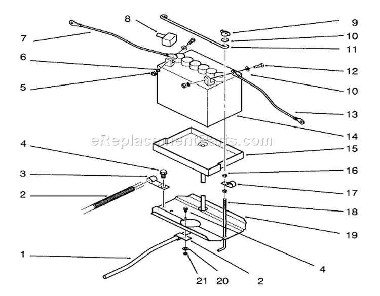 Battery Assembly Diagram and Parts List for 72060 3900001-3999999 - 1993 Toro Lawn Tractor