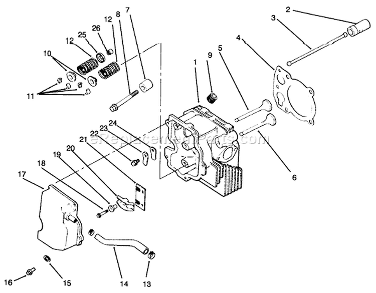 Cylinder Head/ Valve/ Breather Diagram and Parts List for 72064 6900001-6999999 - 1996 Toro Lawn Tractor