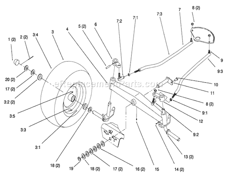 Front Axle Diagram and Parts List for 72064 6900001-6999999 - 1996 Toro Lawn Tractor