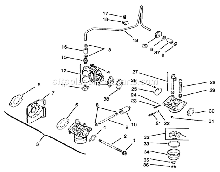 Fuel System Diagram and Parts List for 72064 6900001-6999999 - 1996 Toro Lawn Tractor