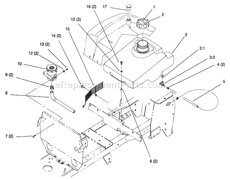 Fuel Tank and Hydro Reservoir Diagram and Parts List for 72064 6900001-6999999 - 1996 Toro Lawn Tractor