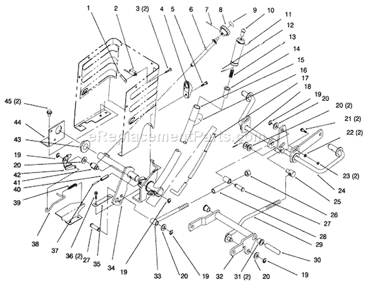 Lift Lever and Height Of Cut Diagram and Parts List for 72064 6900001-6999999 - 1996 Toro Lawn Tractor
