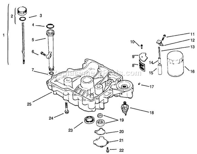 Oil Pan/ Lubrication Diagram and Parts List for 72064 6900001-6999999 - 1996 Toro Lawn Tractor