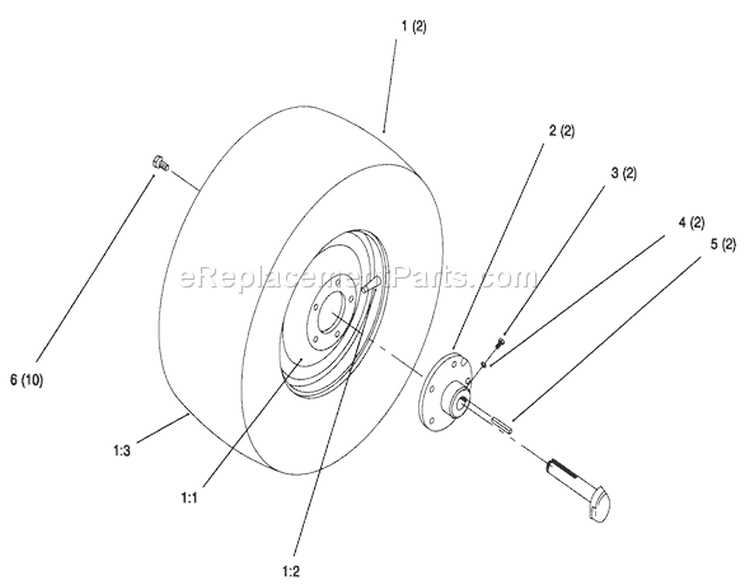 Rear Wheel Diagram and Parts List for 72064 6900001-6999999 - 1996 Toro Lawn Tractor