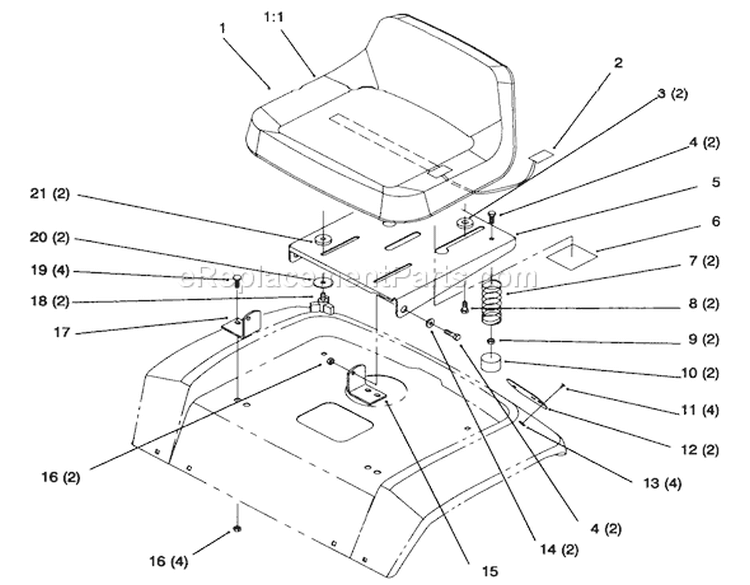 Seat Diagram and Parts List for 72064 6900001-6999999 - 1996 Toro Lawn Tractor