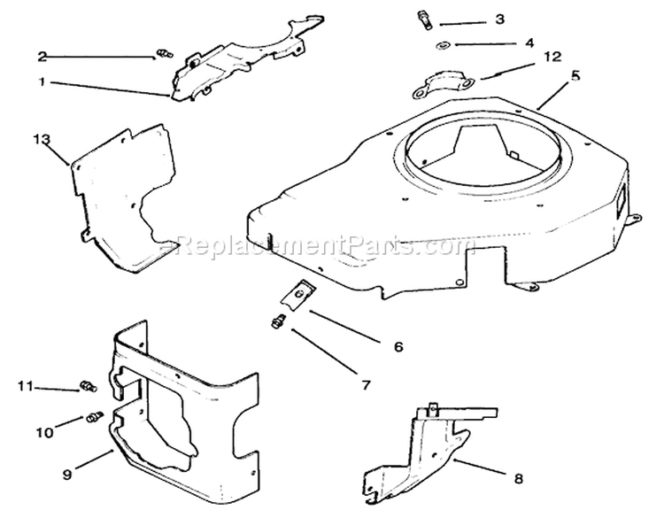 Blower Housing and Baffles Diagram and Parts List for 72064 6900001-6999999 - 1996 Toro Lawn Tractor