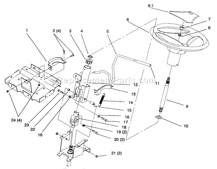 Steering Wheel and Tilt Diagram and Parts List for 72064 6900001-6999999 - 1996 Toro Lawn Tractor