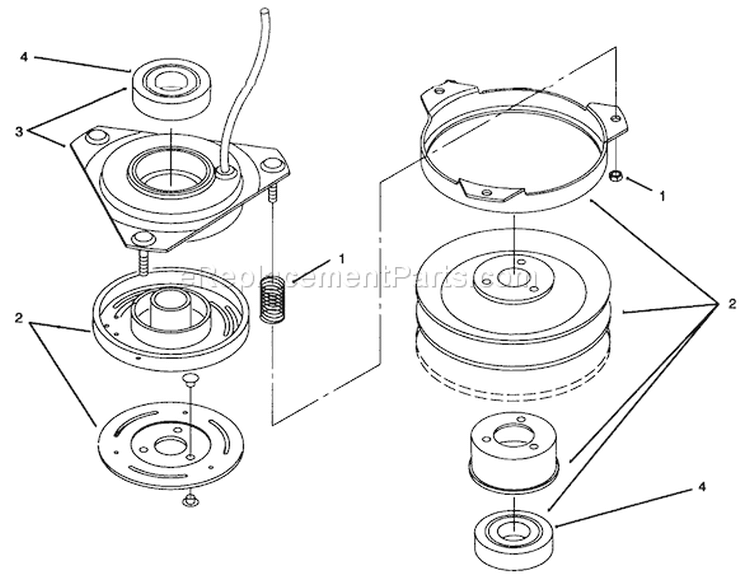 Clutch Diagram and Parts List for 72064 6900001-6999999 - 1996 Toro Lawn Tractor